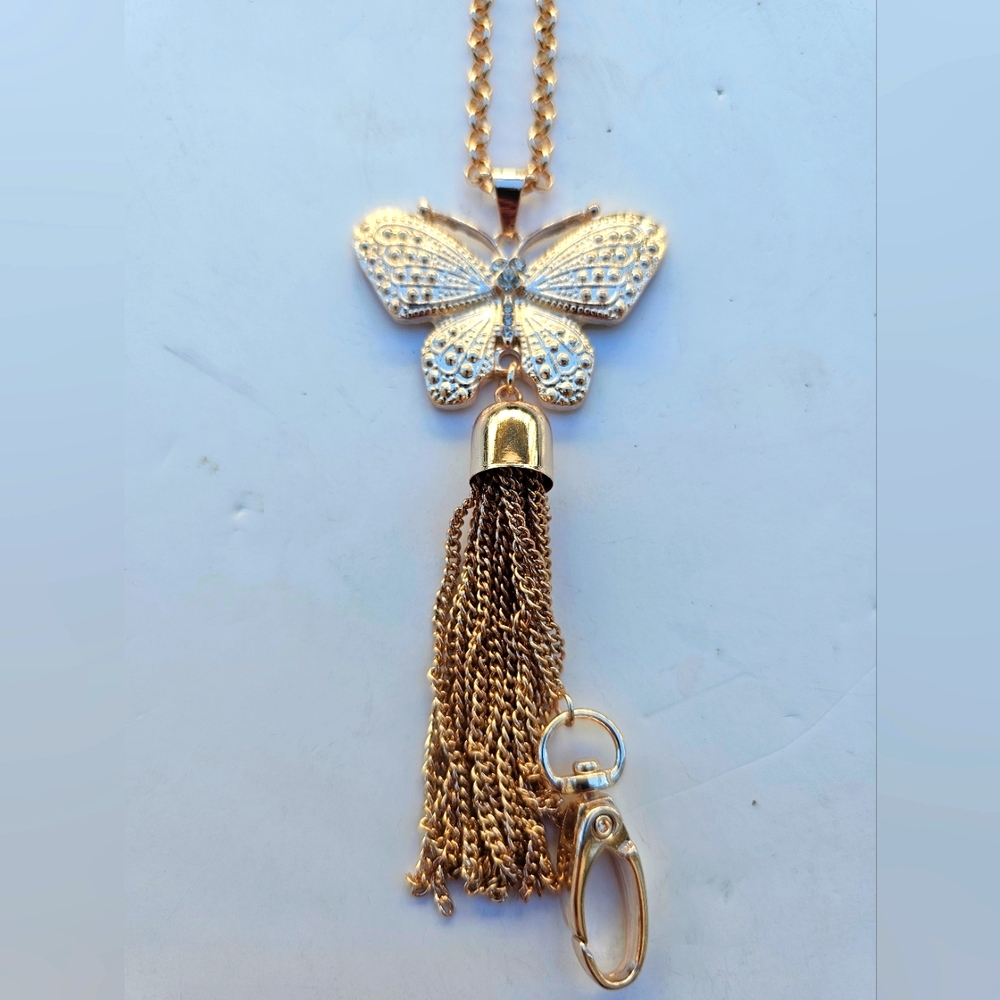 Rose Gold Butterfly Tassle Necklace Charm